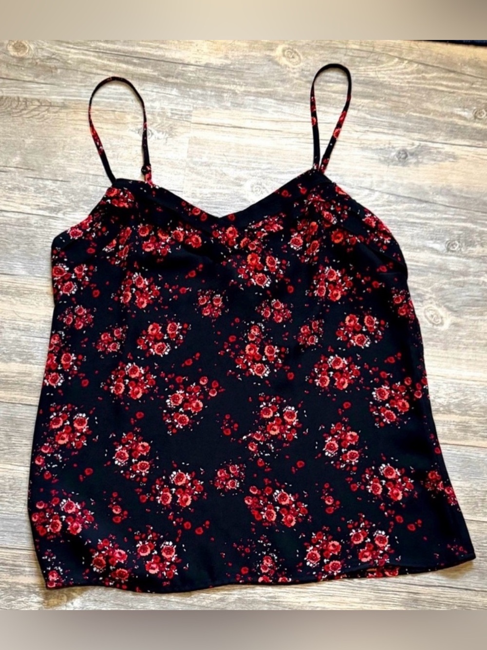 Dynamite Black and Red Floral V-Neck Camisole Tank Blouse Size XS